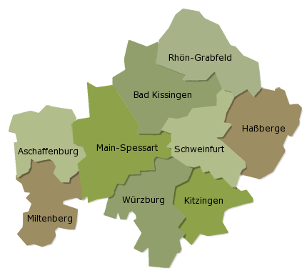 Karte der Landkreise in Unterfranken